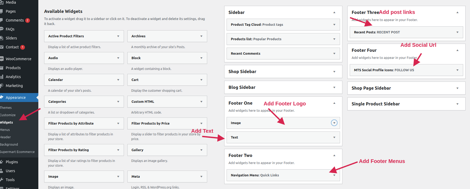 set Footer section